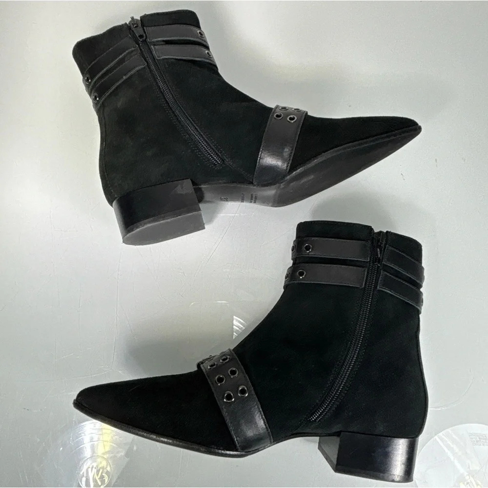 Napoleoni Black Suede Pointed Toe Adjustable Strap Detail Ankle Boots Size 37 - Picture 6 of 11